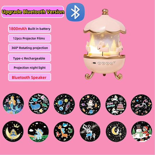 12 Films Projection Lamp with Rotating Music Box Creative Atmosphere Lamp Projector Kids Birthday Gifts Girl Room Nightlight